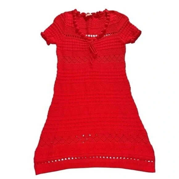 Kitri Leonie Crochet Knit Mini Dress Bodycon Size Large Red Bohemian Nwt Flirty — image 2 of 8